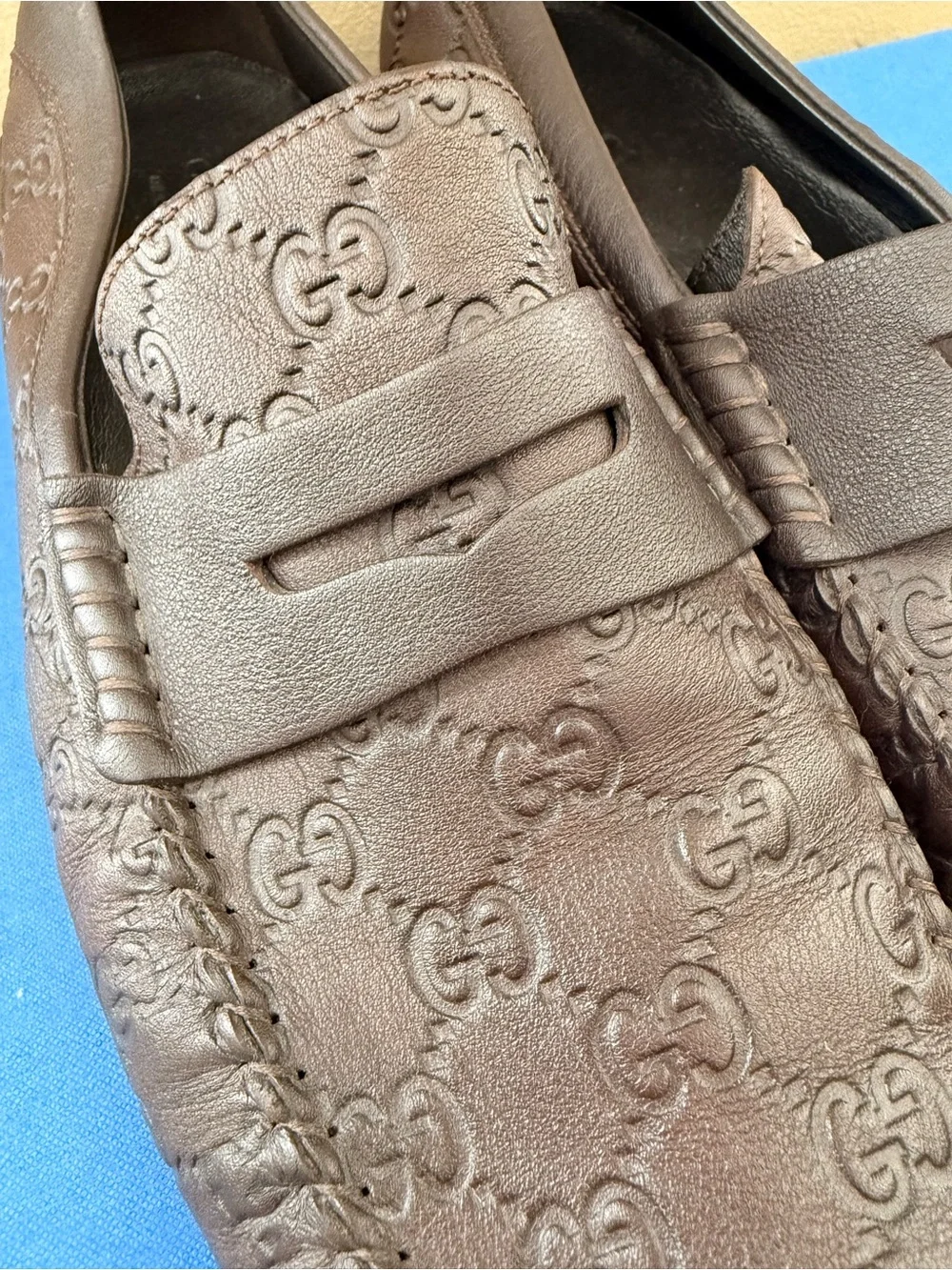 Gucci Brown Leather Penny Loafers for Men Monogram